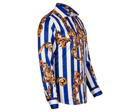 blue and white striped versace collectikn trend dress shirt|Men's Luxury and Designer Shirts .